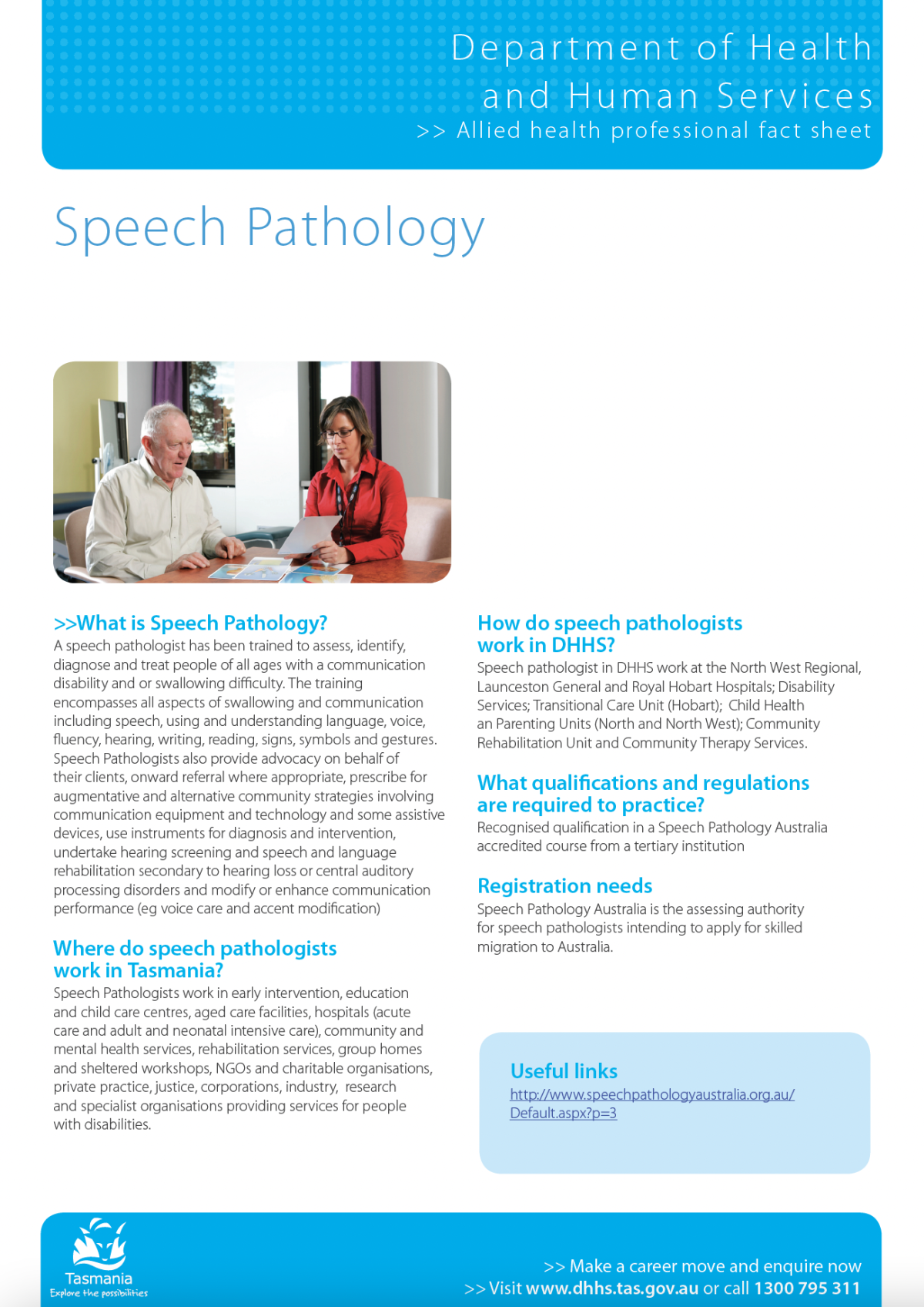 Speech Pathology Careers Fact Sheet Tasmanian Department Of Health   Speech Pathology AHP Fact Sheet 