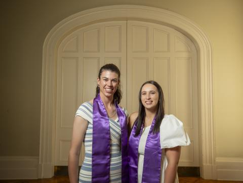 •	Bachelor of Midwifery Celebration for University of Southern Queensland, held in Hobart, Tasmania. Northern Graduates Kate Sawyer and Danieka Hardinge. Picture: Richard Jupe.