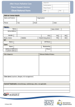 Thumbnail image of the GP Assist After Hours Palliative Care referral form.