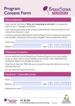 Thumbnail image of Consent to join the BreastScreen Tasmania Program Client Declaration Form