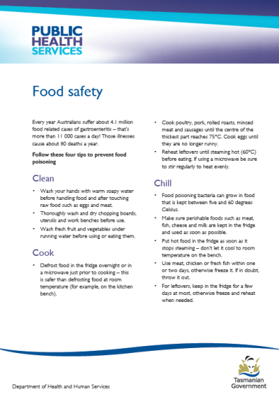 Food safety | Tasmanian Department of Health