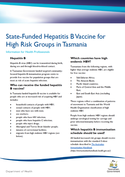 Hepatitis B vaccine for high risk groups | Tasmanian Department of Health