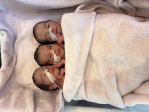 Identical triplets Aurora, Niara and Moana Alves were born on 02 January 2025 at the Royal Hobart Hospital