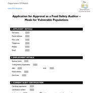 Thumbnail image of Application for approval food safety auditor vulnerable populations form