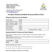 Thumbnail image of the Creditor Details and Bank Advice Form 