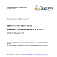 Thumbnail image of the RPA0407 Standard for Compliance Gamma Irradiator form