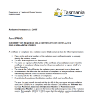 Thumbnail image of the RPA0601 Information Required on Certificate of Compliance form