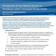 Thumbnail image for advisory notice - Introduction of new Medical Devices or procedures within Tasmanian private health service establishments